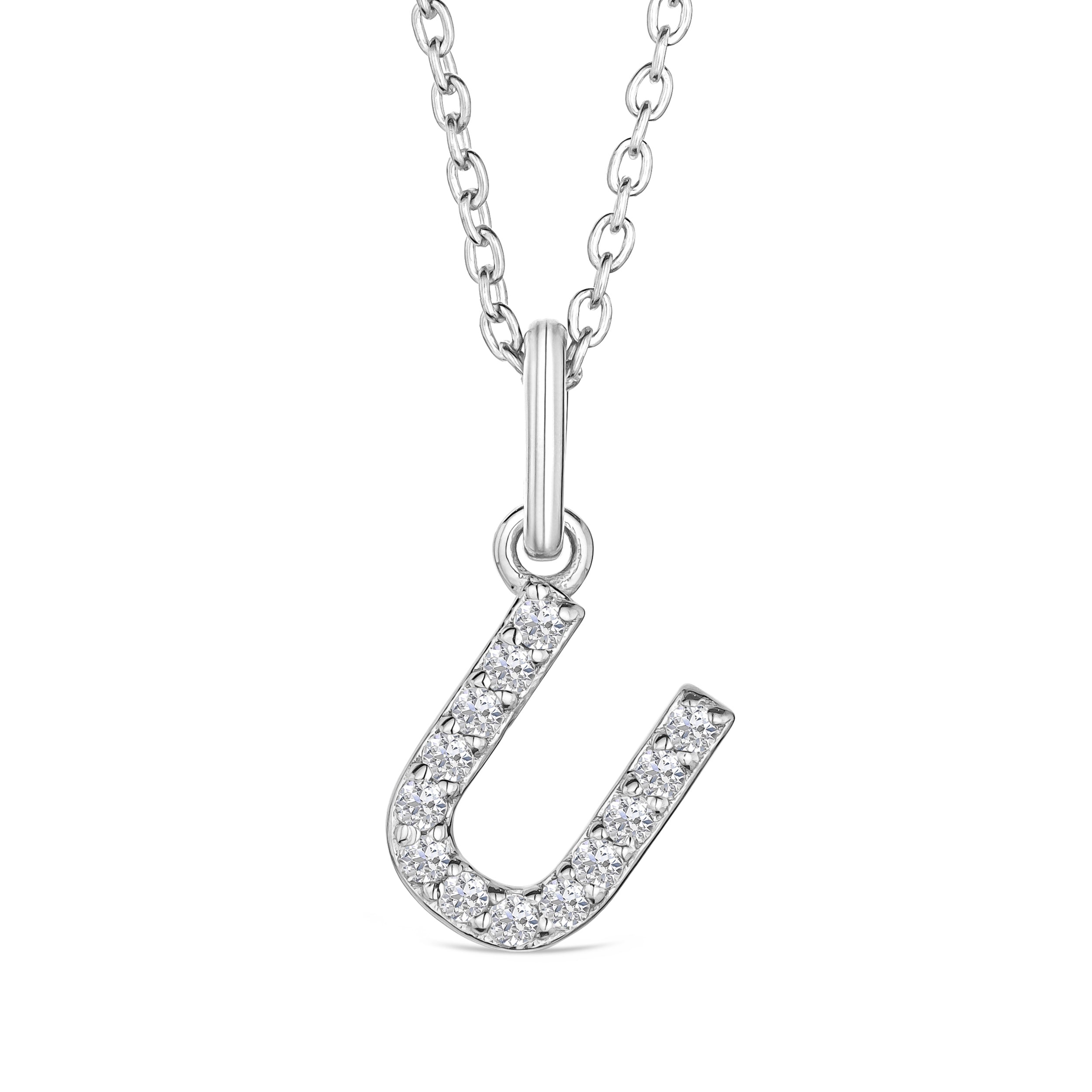 Love Letter Initial U Lab Diamond Necklace set in 925 Sterling Silver